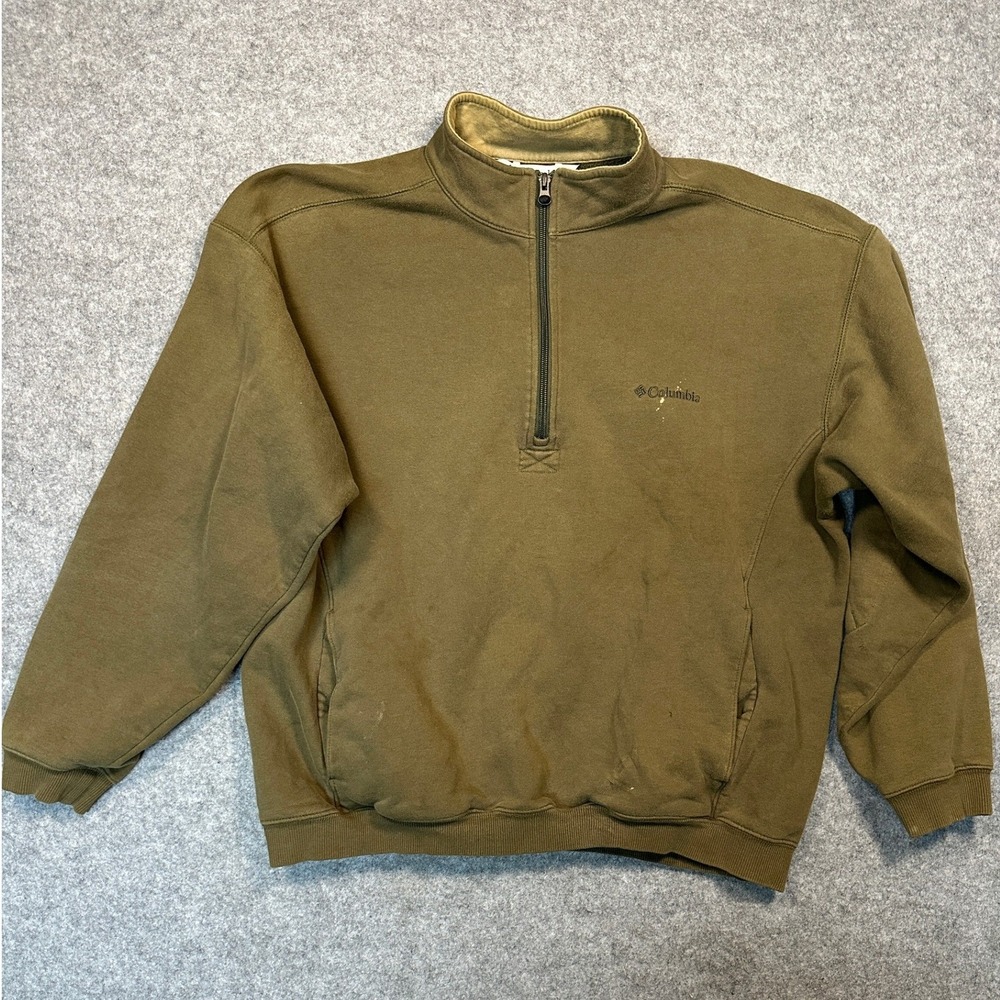 Columbia‎ Quarter-Zip Fleece Pullover Large Olive Green Cotton Blend